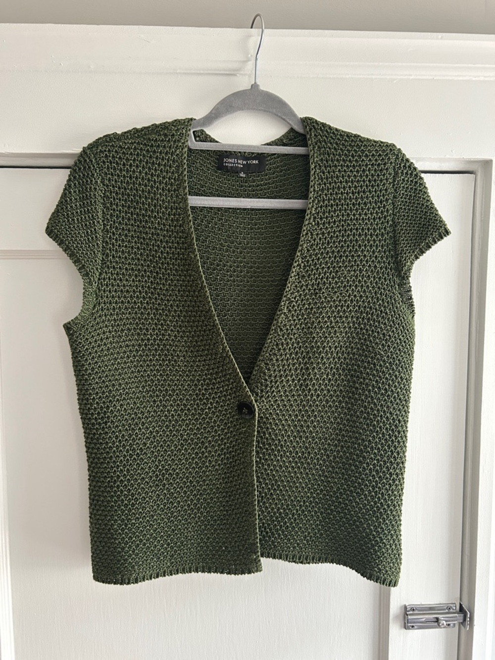 Jones New York Olive Knit Short-Sleeve V-Neck Cardigan Y2K